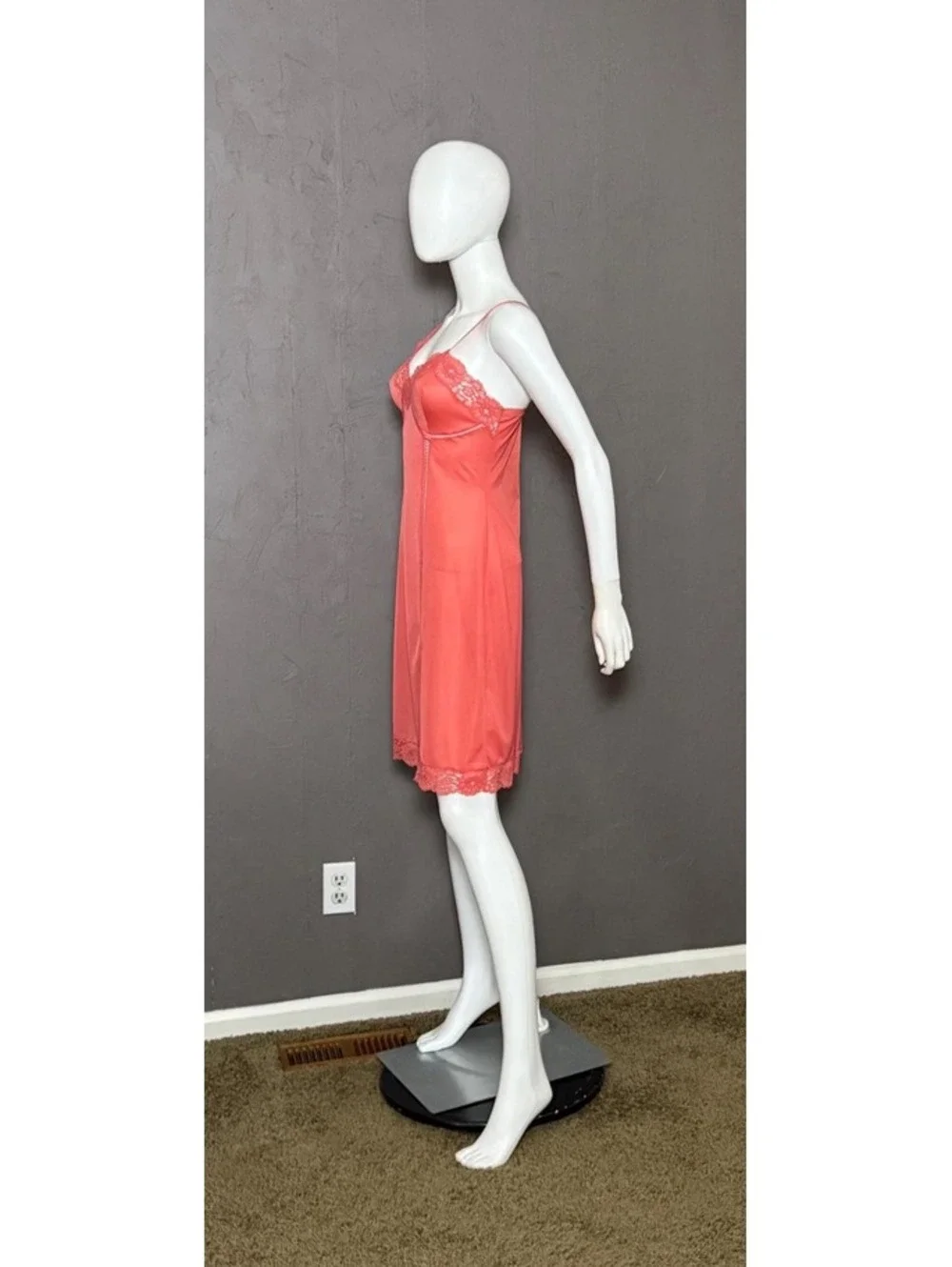 Vintage 1960's Coral Lacy Slip Dress from St. Michael of Britian size 36